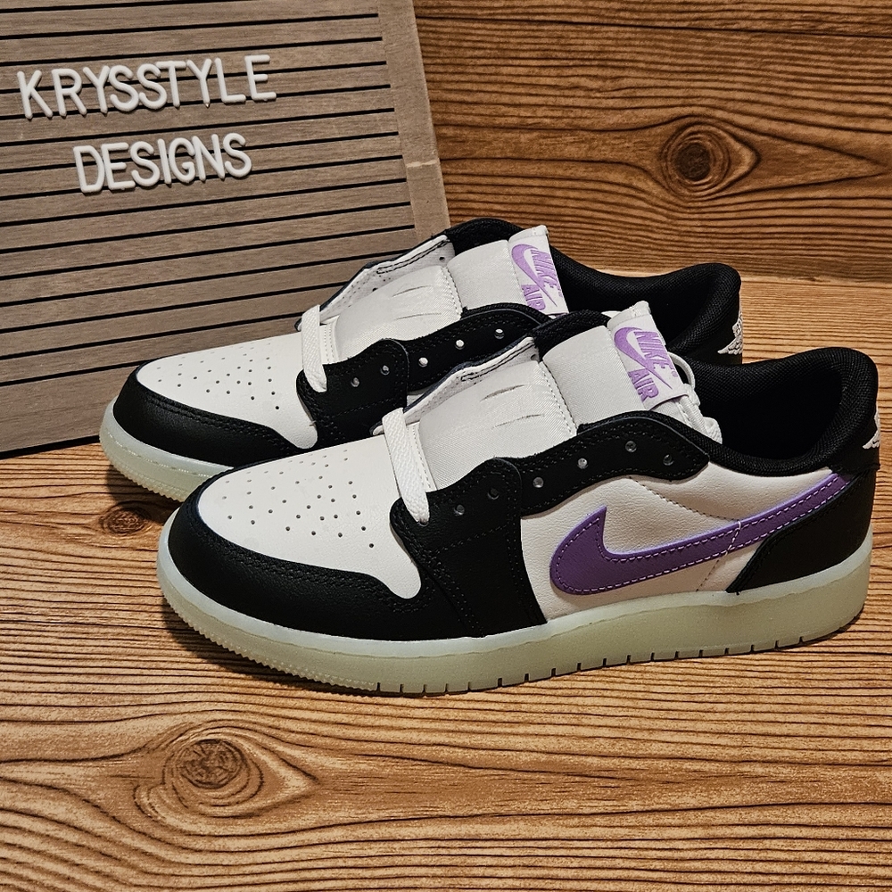 Nike AIR JORDAN RETRO 1 LOW OG (GS) Glow Black Raspberry Purple 6Y Youth Shoes